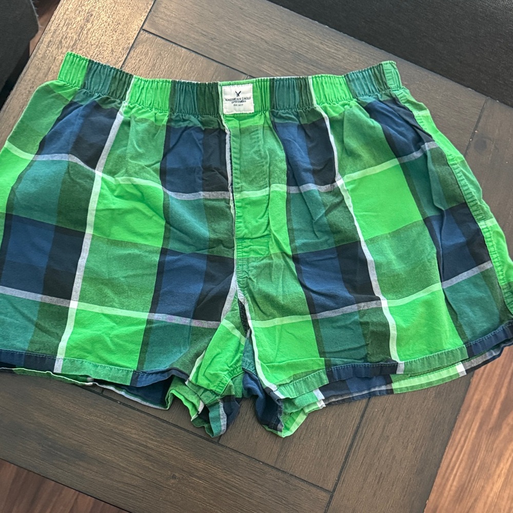 American Eagle Green and Blue Plaid Boxers